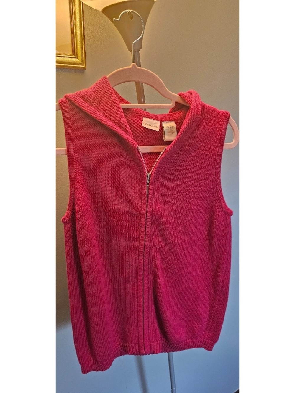 Cherokee Vibrant Pink Hooded Zip Knit Vest